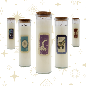 Velón esotérico blanco en frasco de 280g con minerales, ideal para rituales de éxito, peticiones espirituales y trabajos de prosperidad